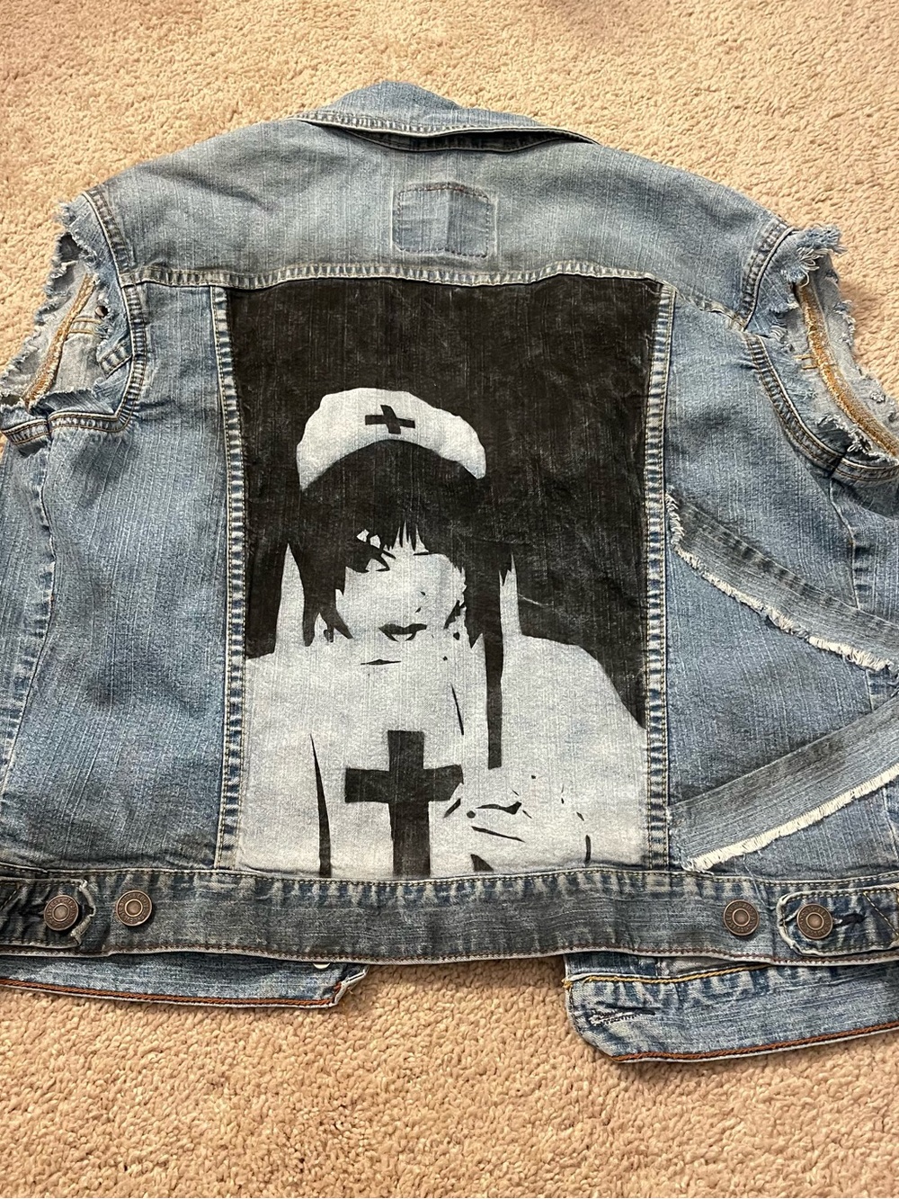 Denim Kids Sleeveless Jacket with Graphic Nurse Back Panel - Light Blue
